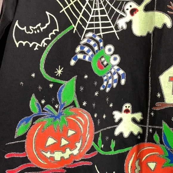 VTG 80s 90s Halloween Long Sleeve Top Tunic Oversized Glow in the Dark Unisex - Picture 4 of 12